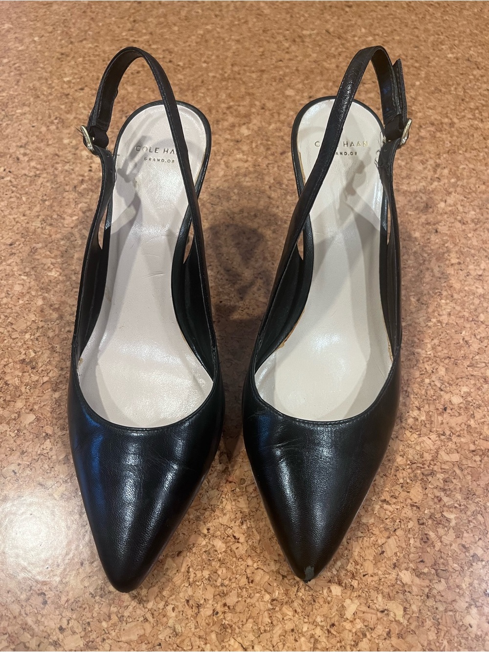 Cole Haan Black Leather Pointed Slingback Heels